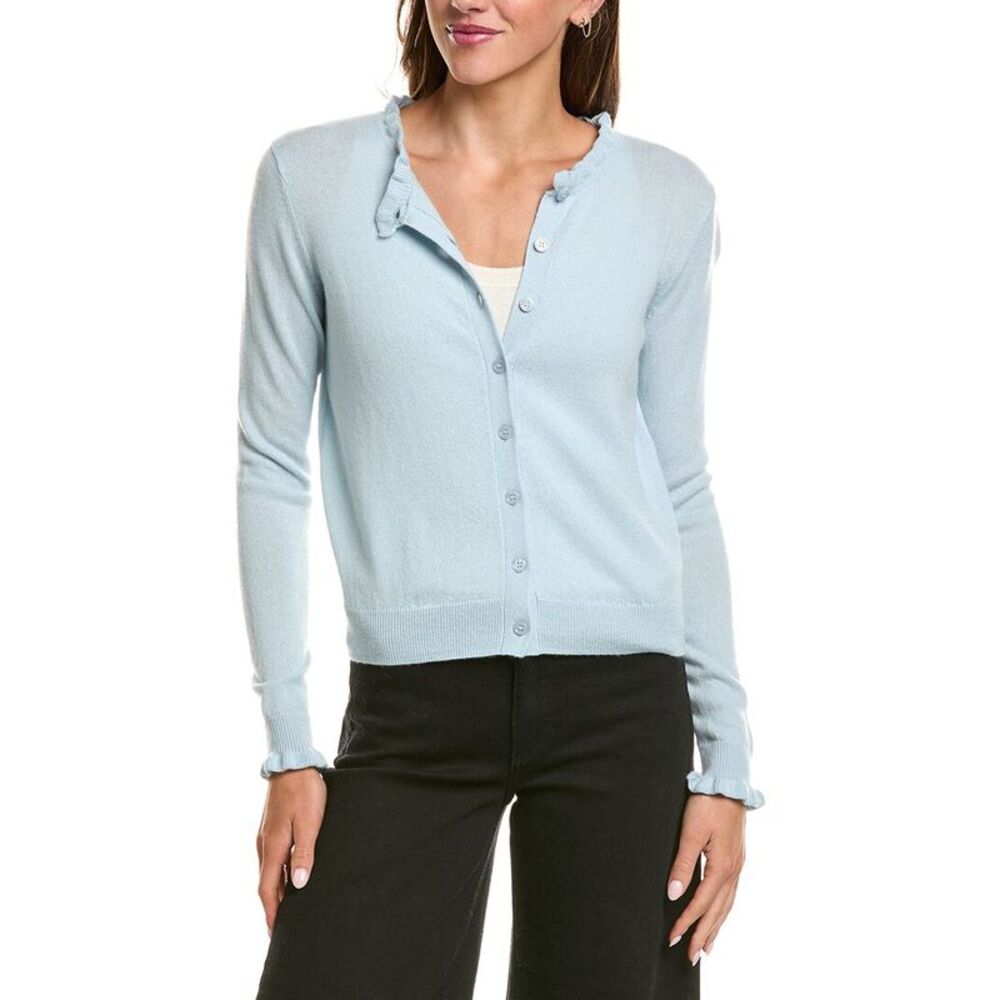 Sofiacashmere Womens Ruffle Cashmere-Blend Cardigan, Blue